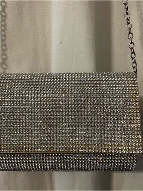 Silver Crystal Evening Clutch Shoulder Bag